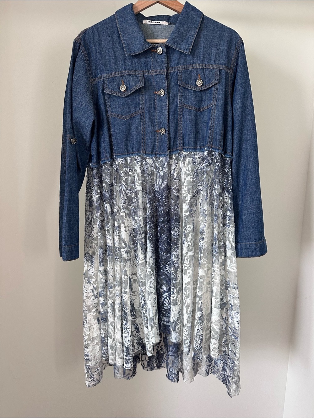 Origami Denim Jacket with Blue Marble Duster Panels - Picture 9 of 15